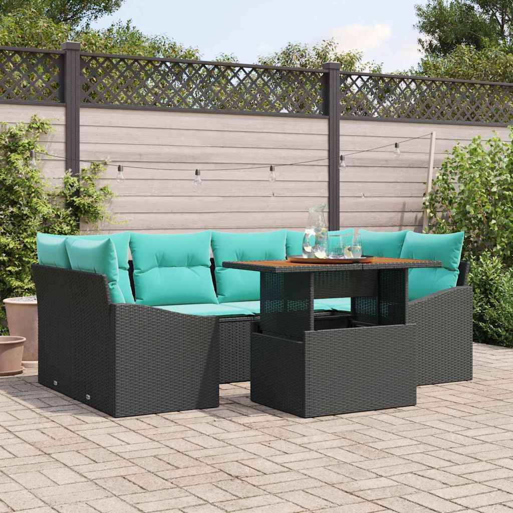 vidaXL Garten Essgruppe mit Kissen 7 pcs Schwarz und Teal
