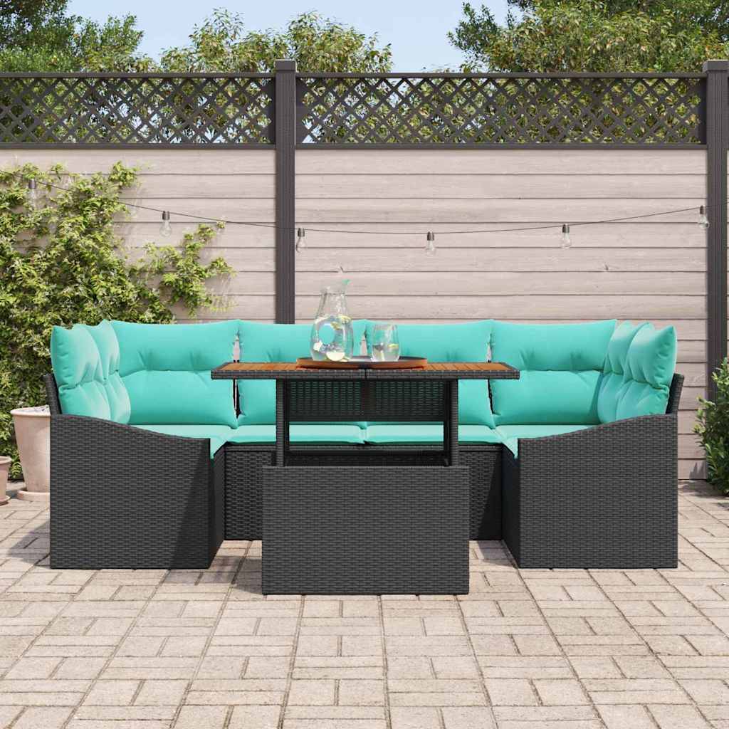 vidaXL Garten Essgruppe mit Kissen 7 pcs Schwarz und Teal