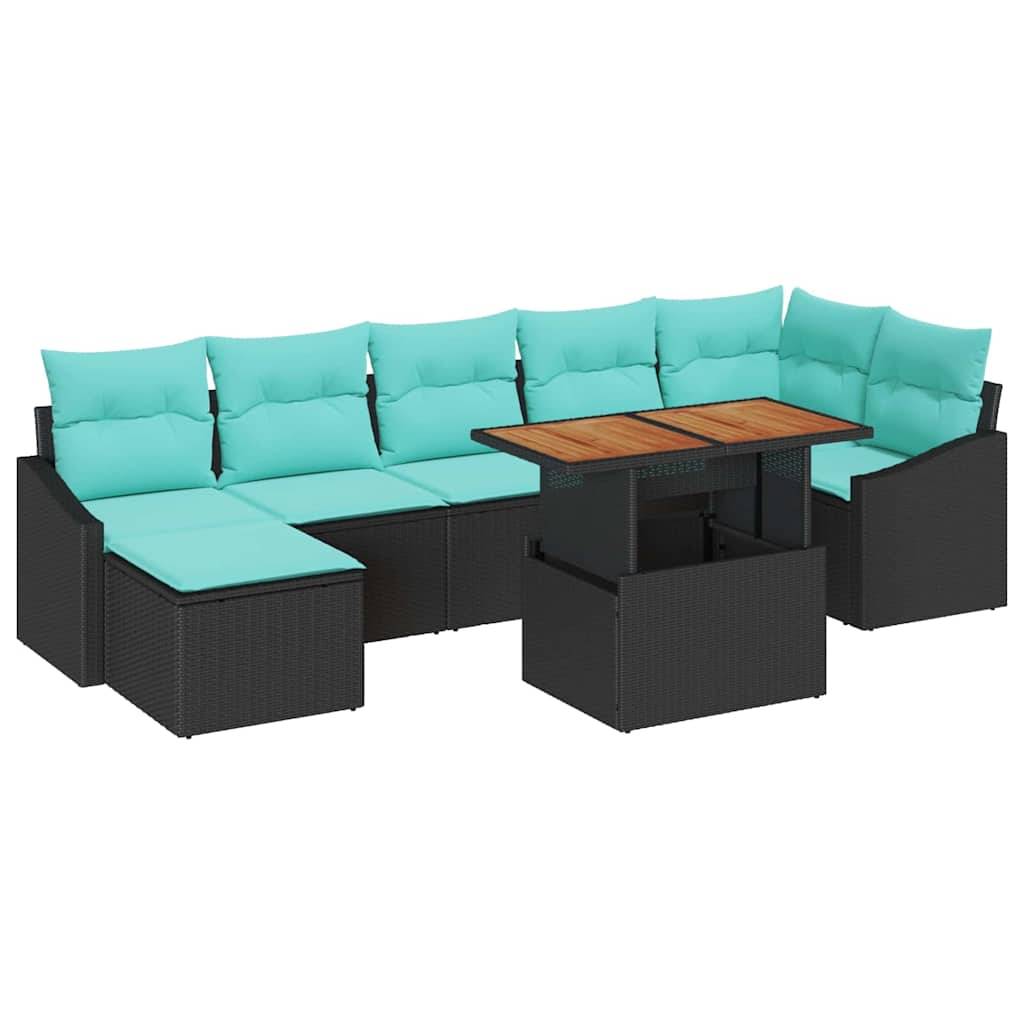 vidaXL Garten-Sofa-Set mit Kissen 8 pcs Schwarz und Teal