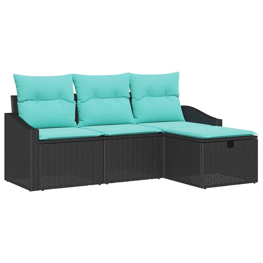 vidaXL Sofa Set mit Kissen mit Speicher 4 pcs Schwarz Poly Rattan