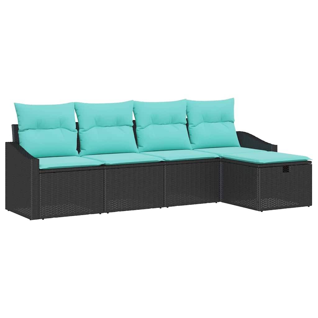vidaXL Sofa Set mit Kissen mit Speicher Schwarz Poly-Rattan