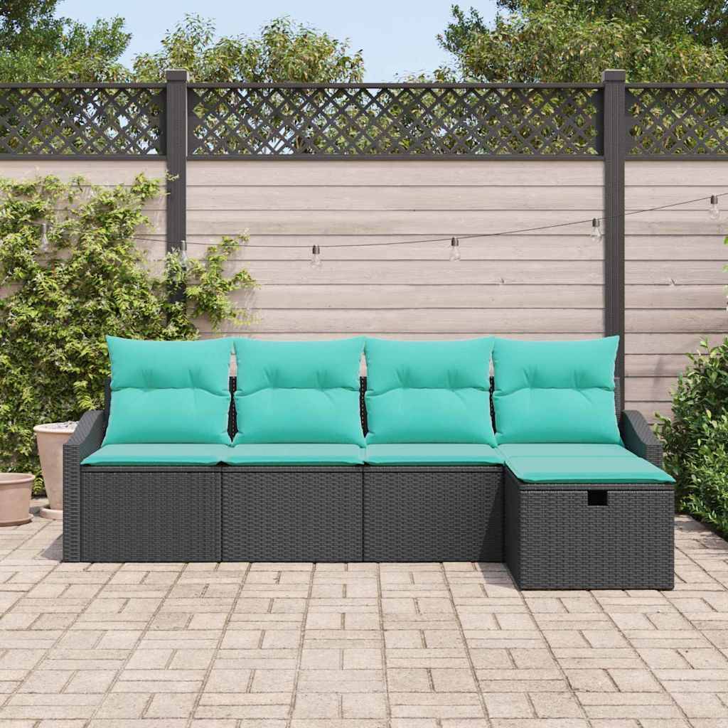 vidaXL Sofa Set mit Kissen mit Speicher Schwarz Poly-Rattan
