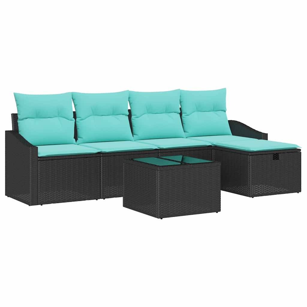 vidaXL Sofa Set mit Kissen mit Speicher 6 pcs Schwarz Poly-Rattan