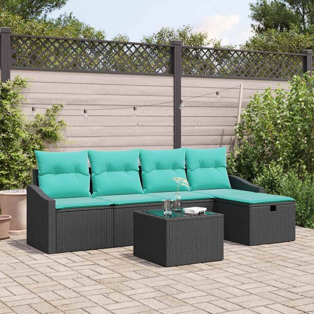 vidaXL Sofa Set mit Kissen mit Speicher 6 pcs Schwarz Poly-Rattan