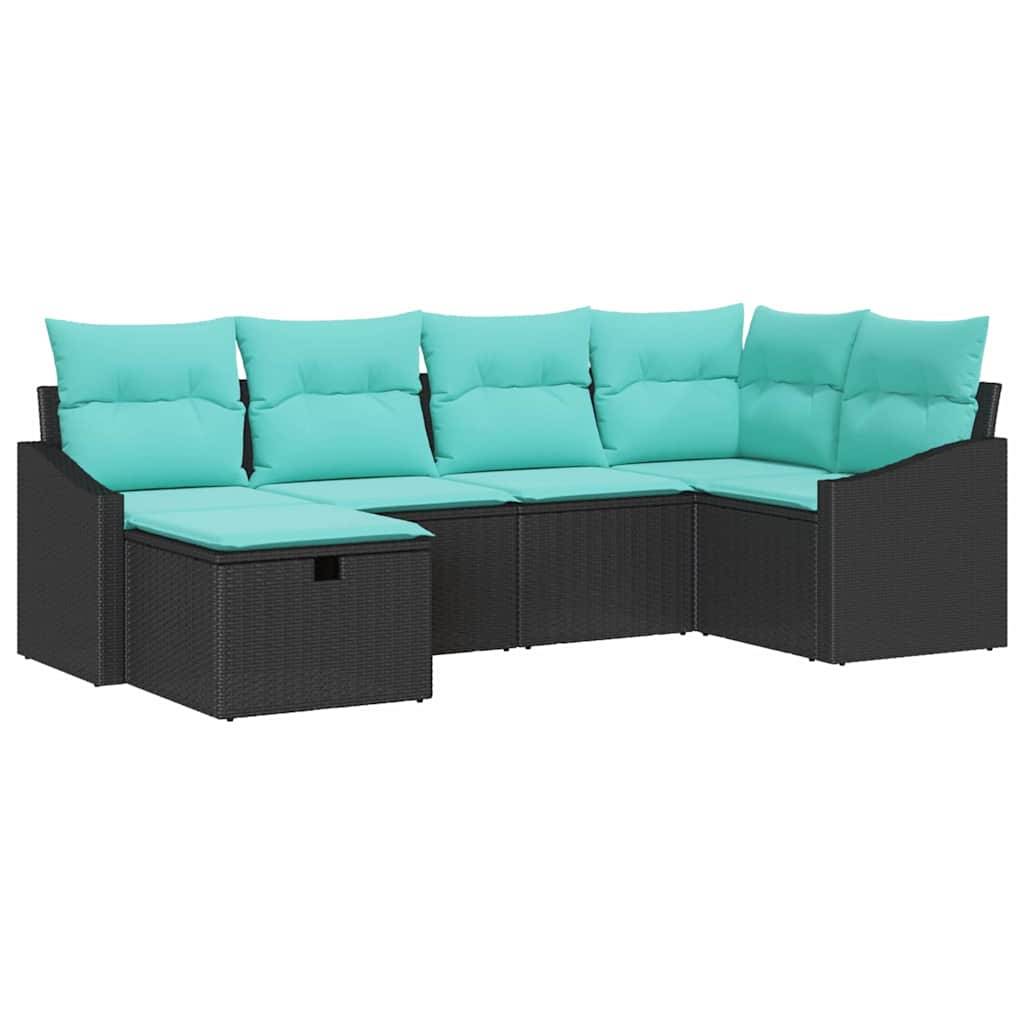 vidaXL Sofa Set mit Kissen mit Speicher 6 pcs Schwarz Poly-Rattan