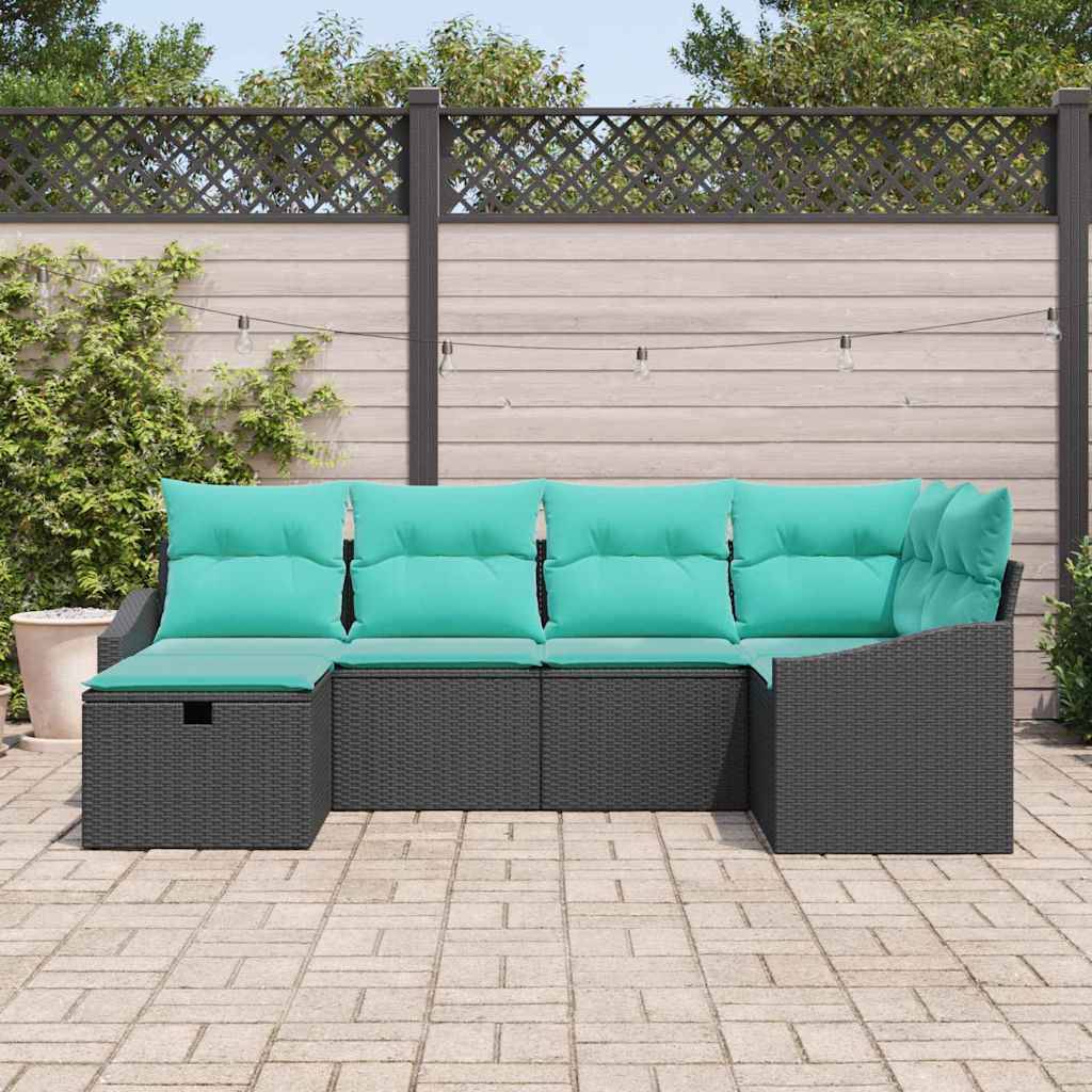 vidaXL Sofa Set mit Kissen mit Speicher 6 pcs Schwarz Poly-Rattan