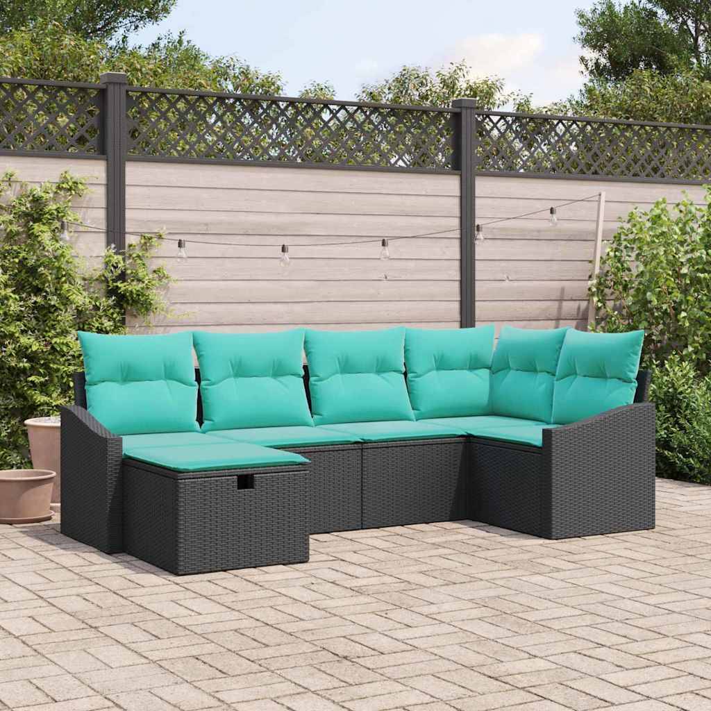 vidaXL Sofa Set mit Kissen mit Speicher 6 pcs Schwarz Poly-Rattan
