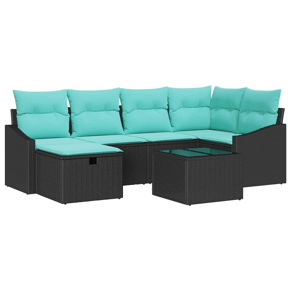 vidaXL Sofa Set mit Kissen mit Speicher Schwarz Poly-Rattan