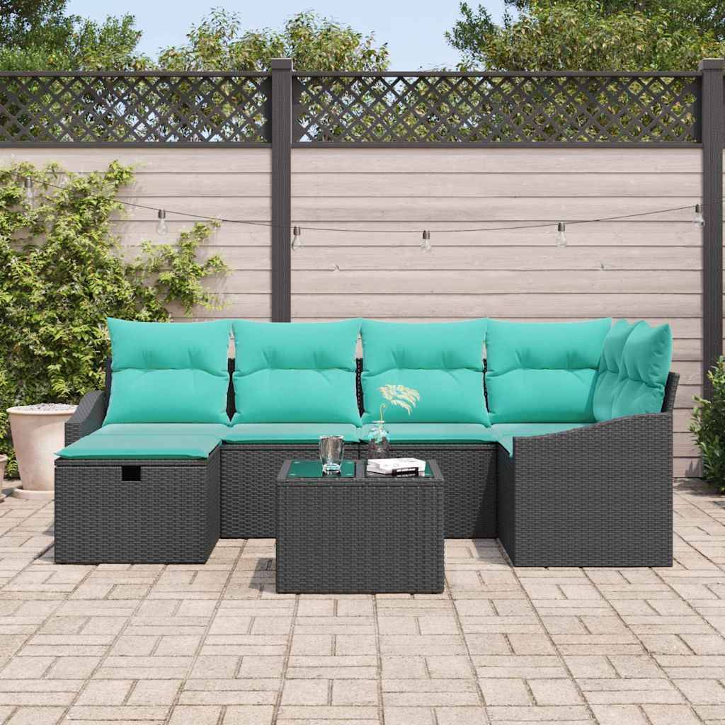 vidaXL Sofa Set mit Kissen mit Speicher Schwarz Poly-Rattan