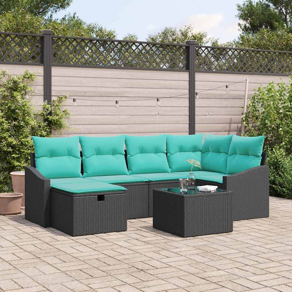vidaXL Sofa Set mit Kissen mit Speicher Schwarz Poly-Rattan