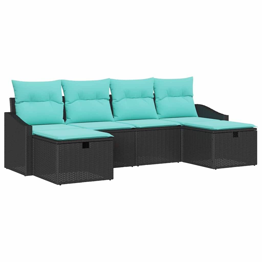 vidaXL Garten-Sofa-Set mit Kissen 6 pcs Schwarz Poly Rattan