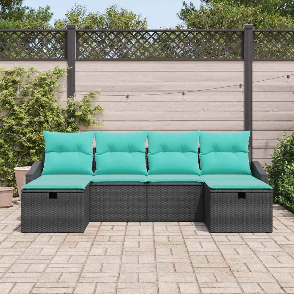 vidaXL Garten-Sofa-Set mit Kissen 6 pcs Schwarz Poly Rattan