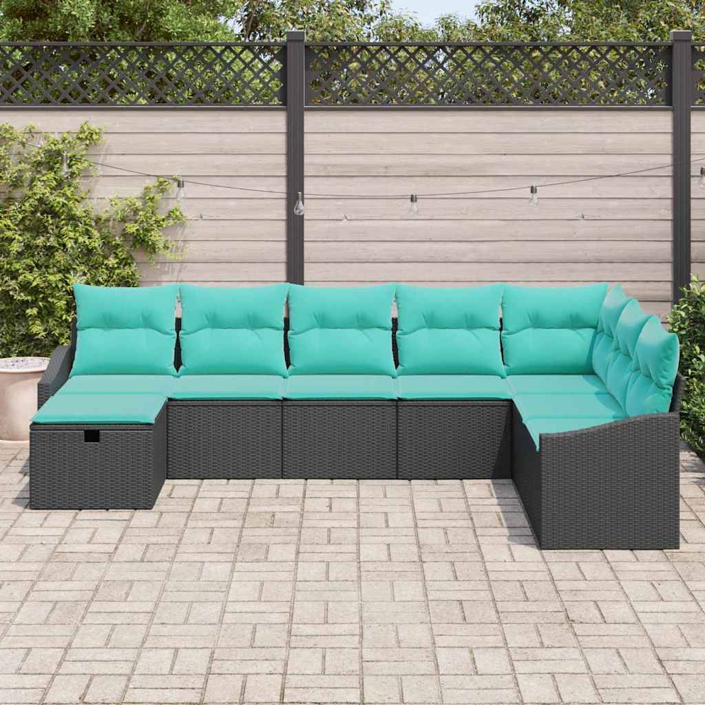 vidaXL Garten-Sofa-Set mit Kissen 8 pcs Schwarz Poly Rattan