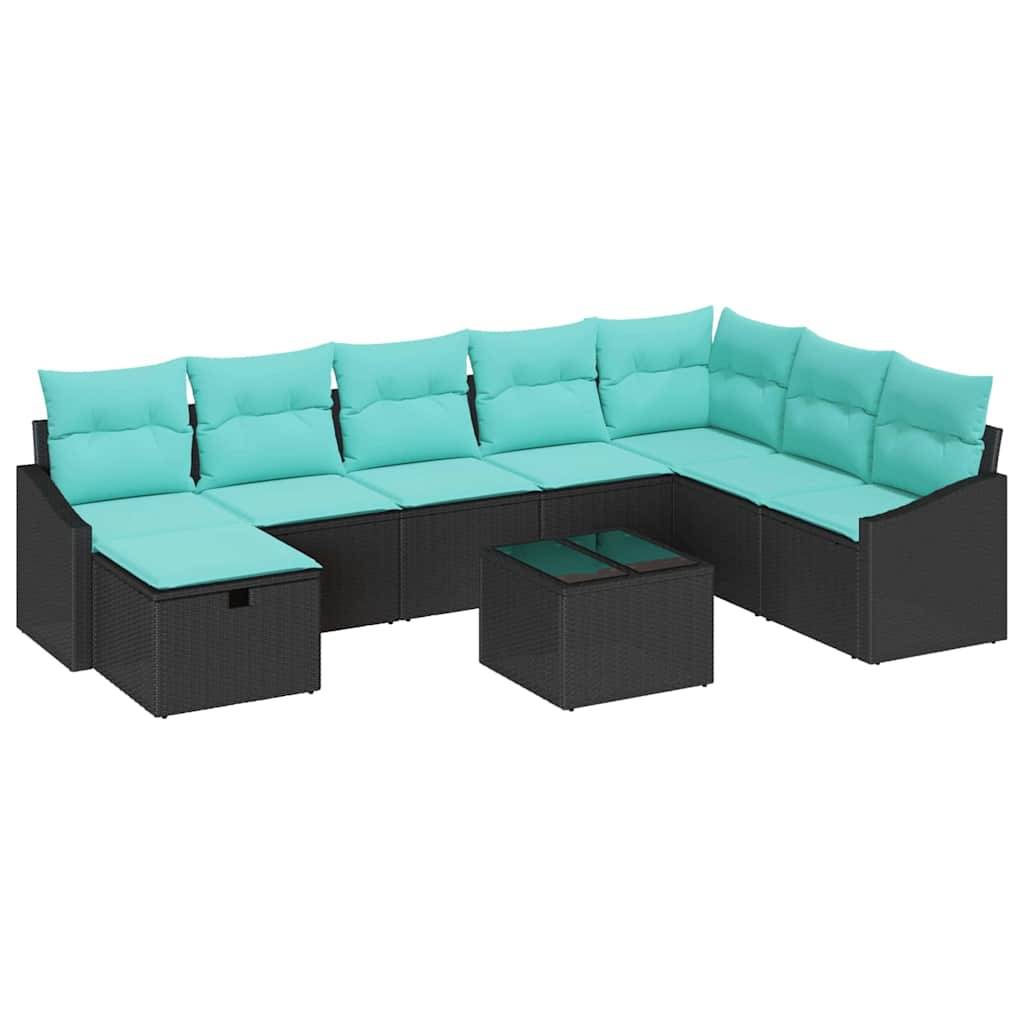 vidaXL Garten-Sofa-Set mit Kissen 9 pcs Schwarz Poly Rattan