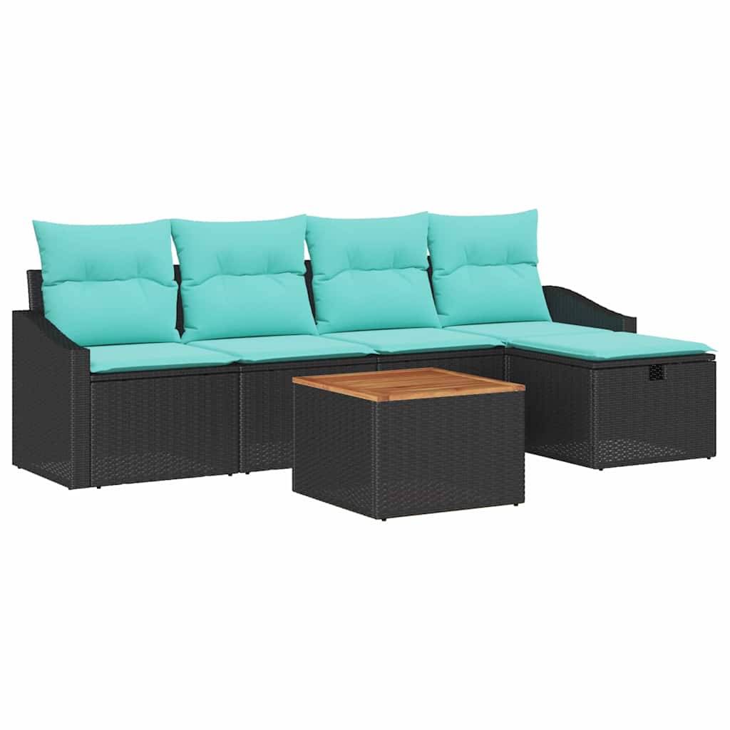 vidaXL Gartensofa-set mit Kissen 6 pcs Schwarz Poly-Rattan