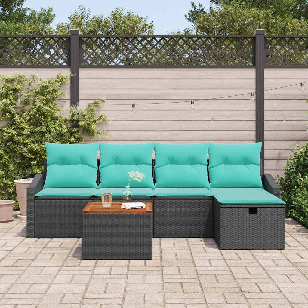 vidaXL Gartensofa-set mit Kissen 6 pcs Schwarz Poly-Rattan
