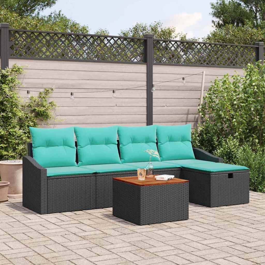 vidaXL Gartensofa-set mit Kissen 6 pcs Schwarz Poly-Rattan