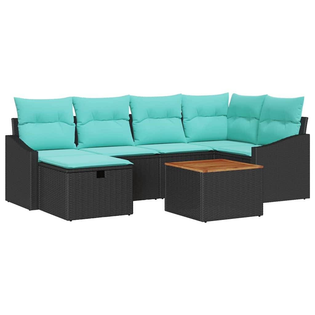 vidaXL Gartensofa-set mit Kissen 7 pcs Schwarz Poly-Rattan