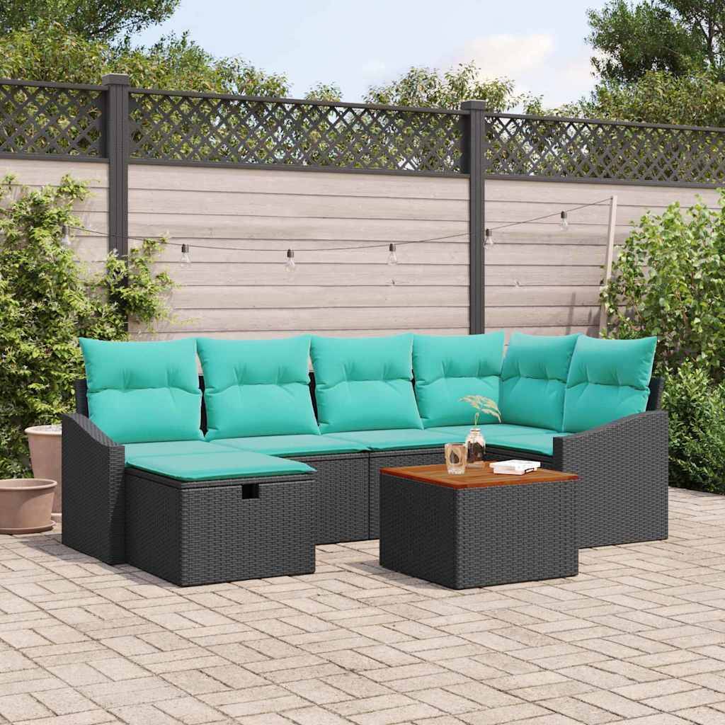 vidaXL Gartensofa-set mit Kissen 7 pcs Schwarz Poly-Rattan