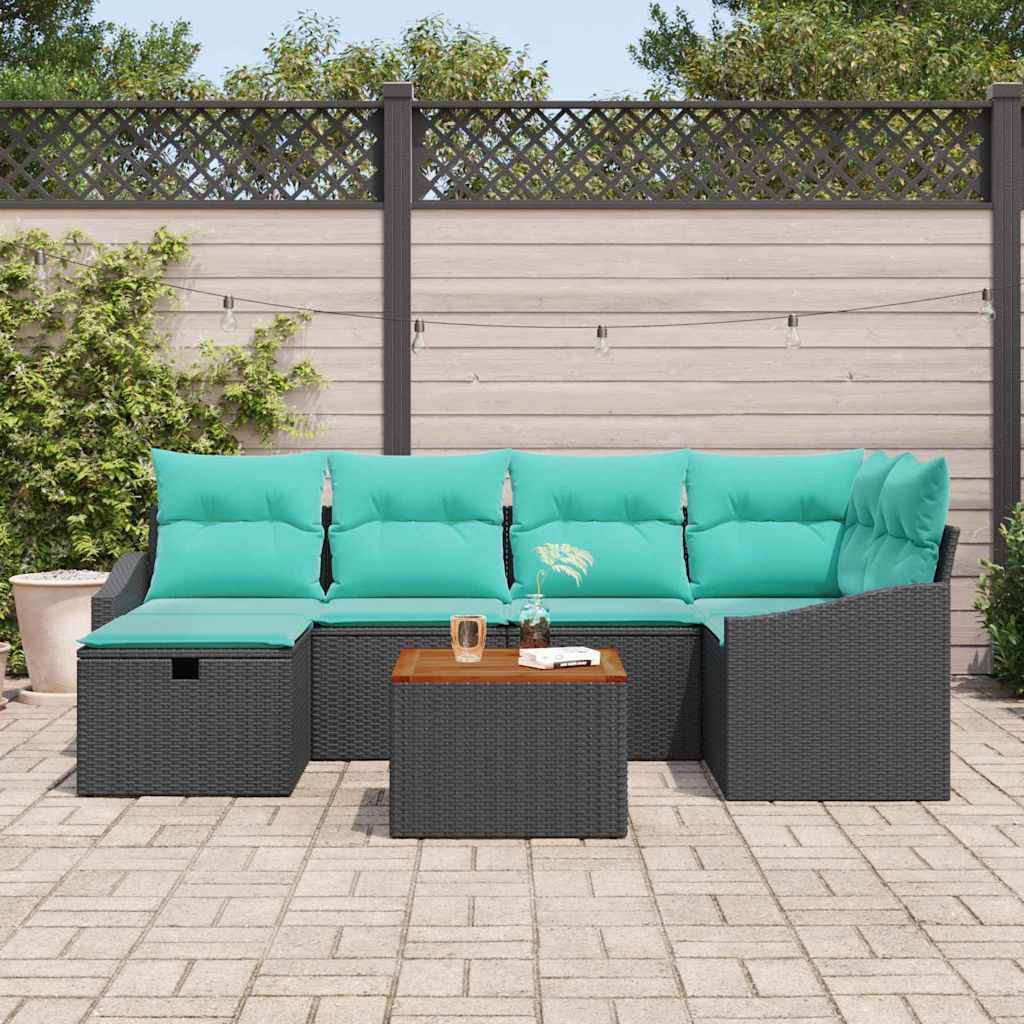 vidaXL Gartensofa-set mit Kissen 7 pcs Schwarz Poly-Rattan
