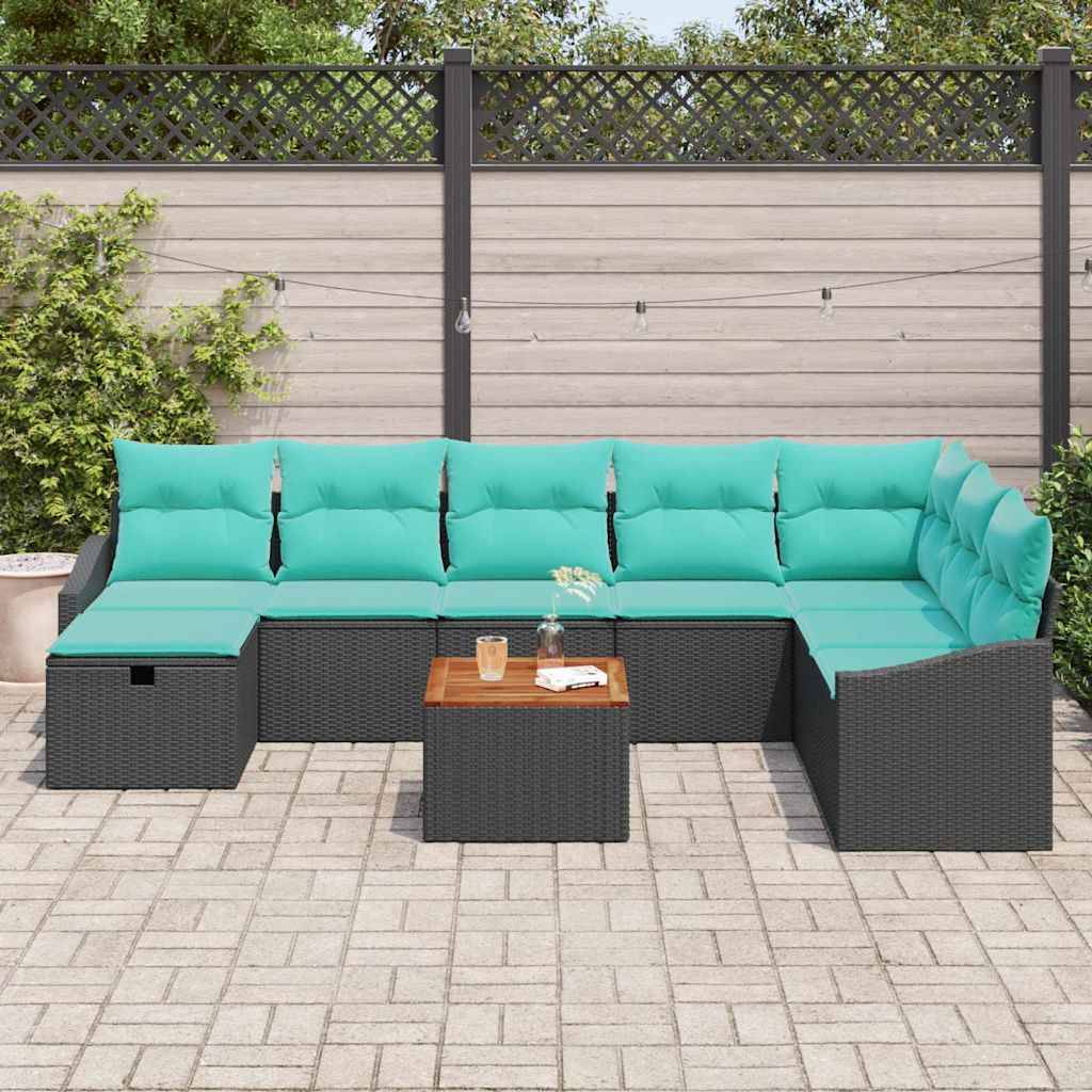vidaXL Gartensofa-set mit Kissen 9 pcs Schwarz Poly-Rattan