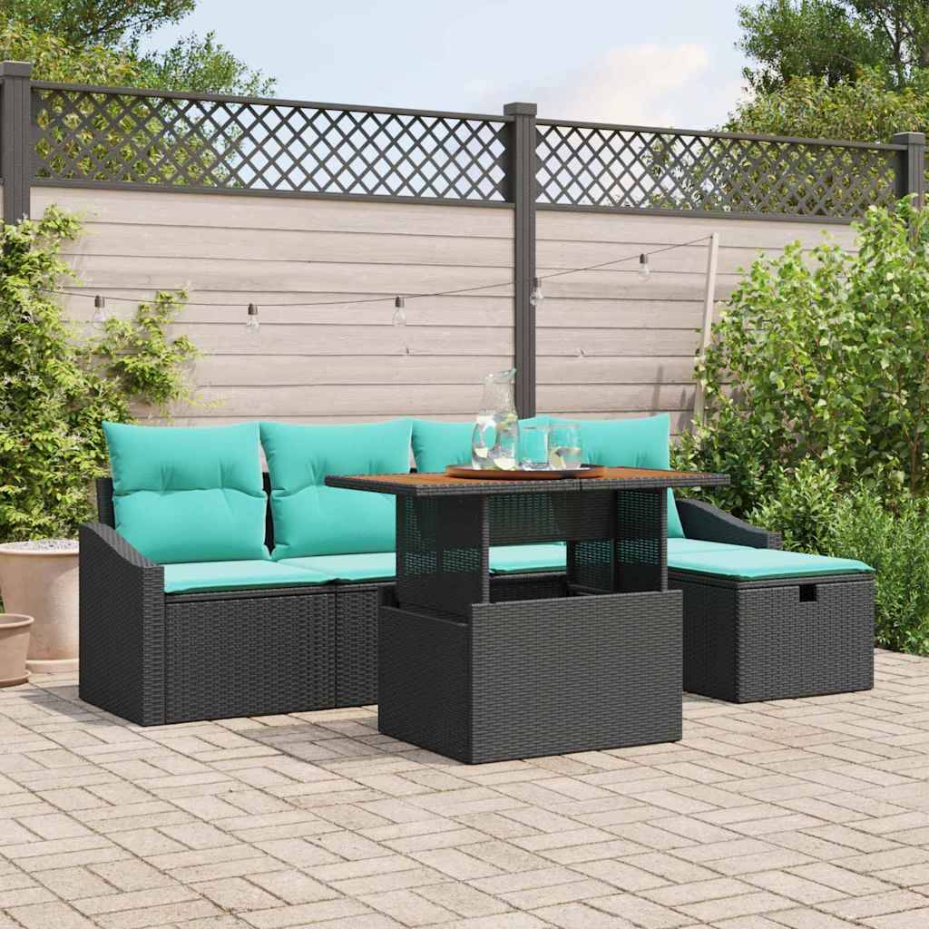 vidaXL Gartensofa-set mit Kissen 6 pcs Schwarz Poly-Rattan