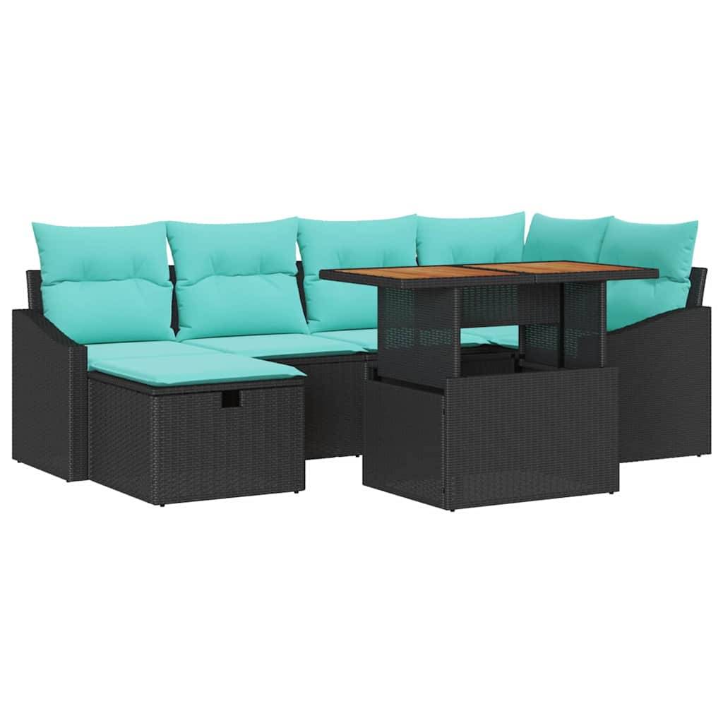 vidaXL Gartensofa-set mit Kissen 7 pcs Schwarz Poly-Rattan