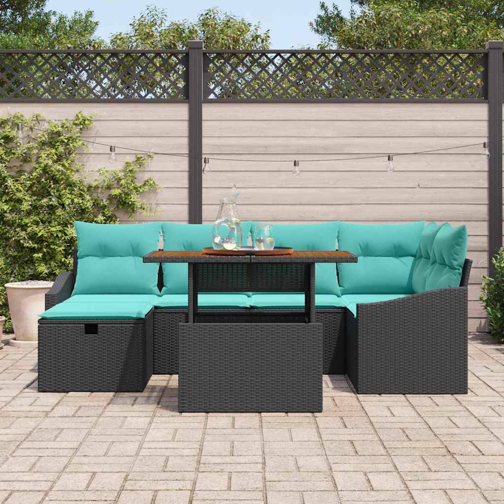 vidaXL Gartensofa-set mit Kissen 7 pcs Schwarz Poly-Rattan