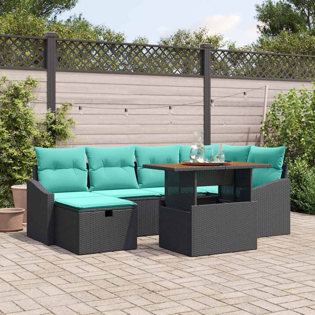 vidaXL Gartensofa-set mit Kissen 7 pcs Schwarz Poly-Rattan