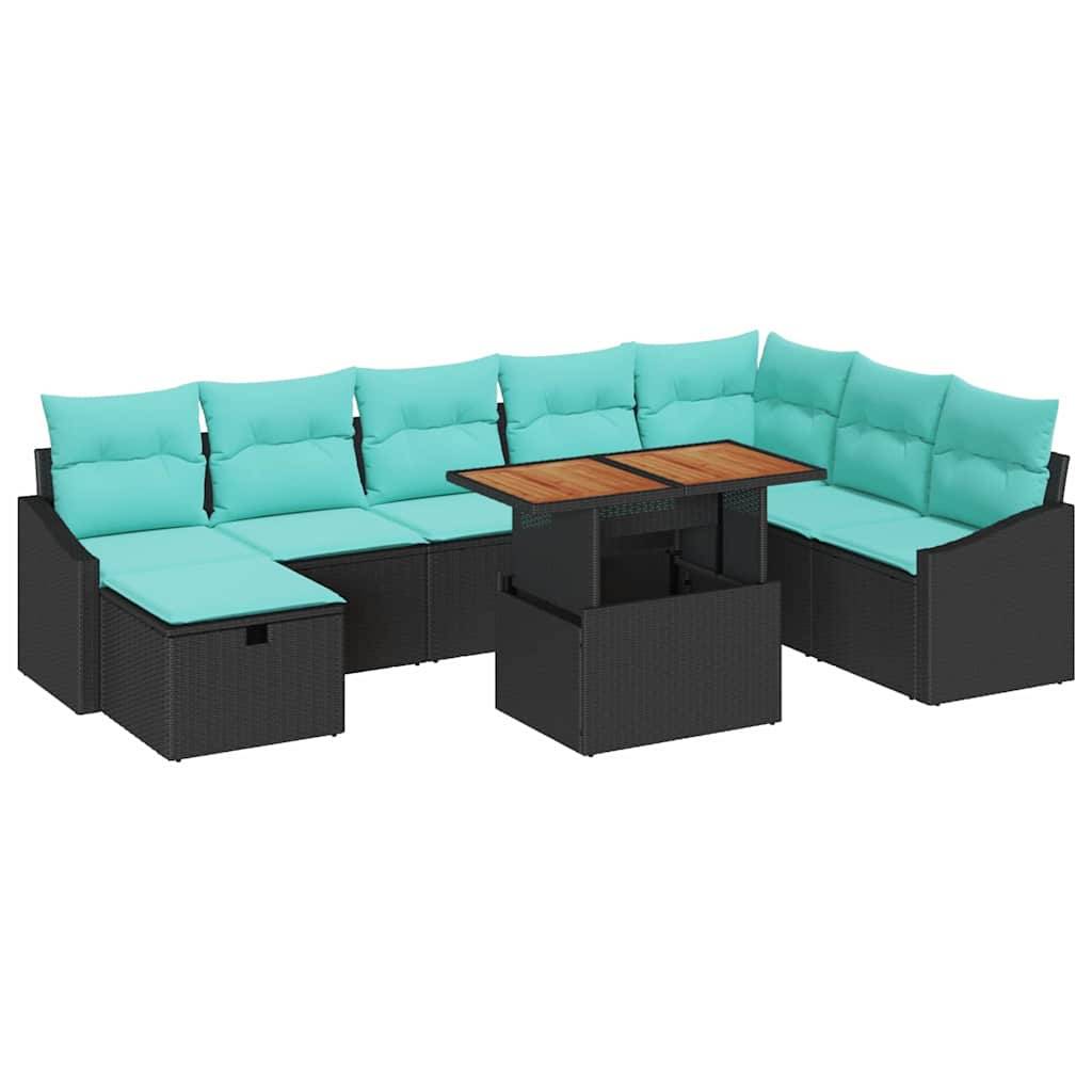 vidaXL Gartensofa-set mit Kissen 9 pcs Schwarz Poly-Rattan