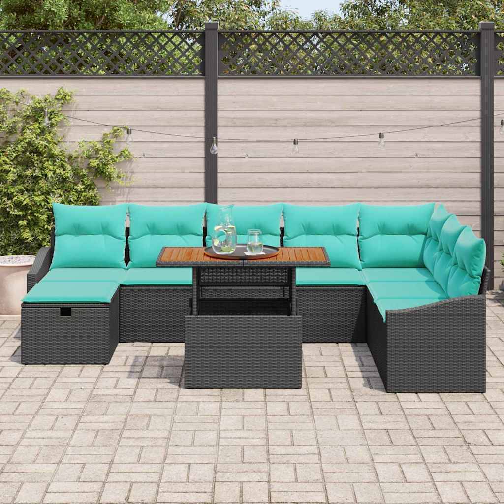 vidaXL Gartensofa-set mit Kissen 9 pcs Schwarz Poly-Rattan