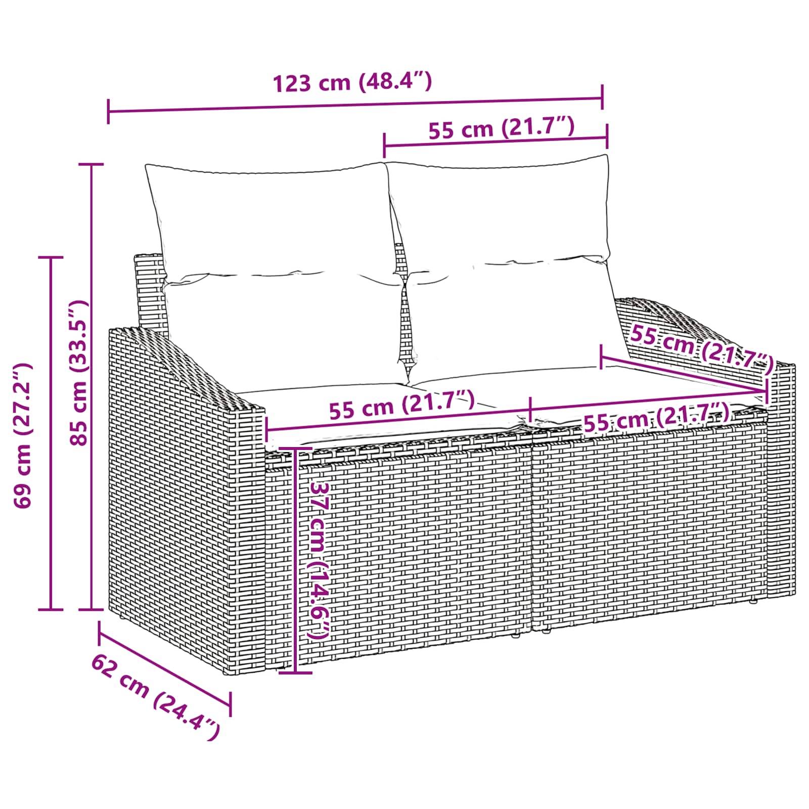 vidaXL Gartensofa-set mit Kissen 9 pcs Schwarz Poly-Rattan