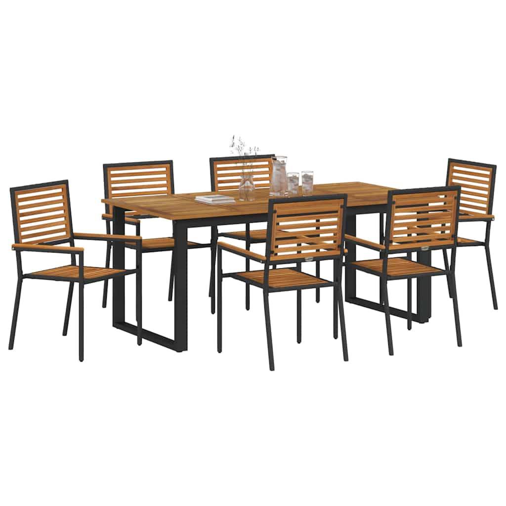 vidaXL Garten Essgruppe 7 pcs Schwarz Massivholz Akazie