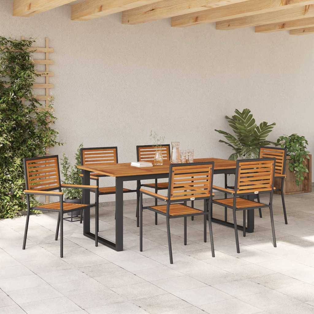 vidaXL Garten Essgruppe 7 pcs Schwarz Massivholz Akazie
