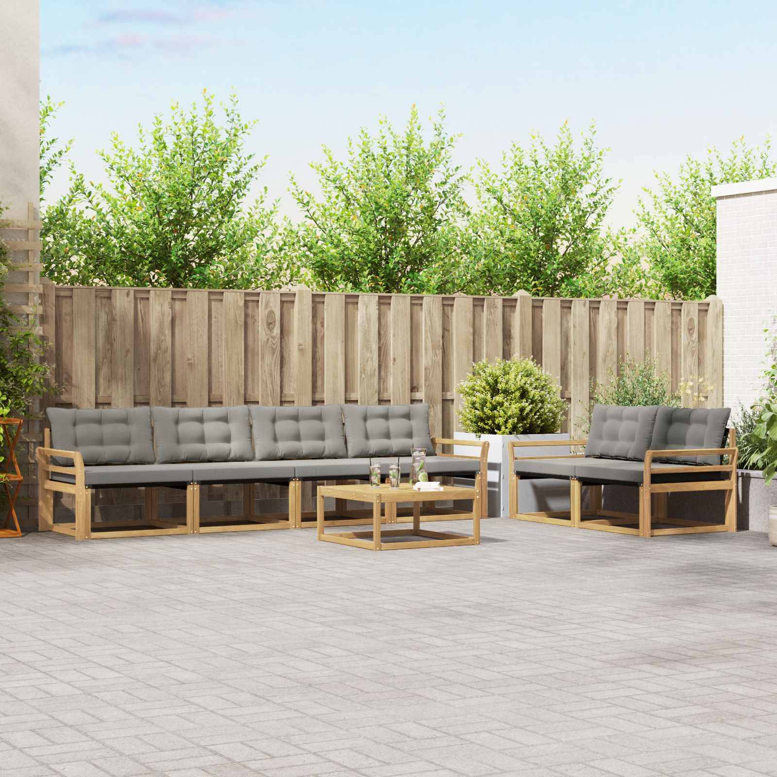 vidaXL Outdoor-Sofagarnitur 7 pcs Weiß und Hellgrau
