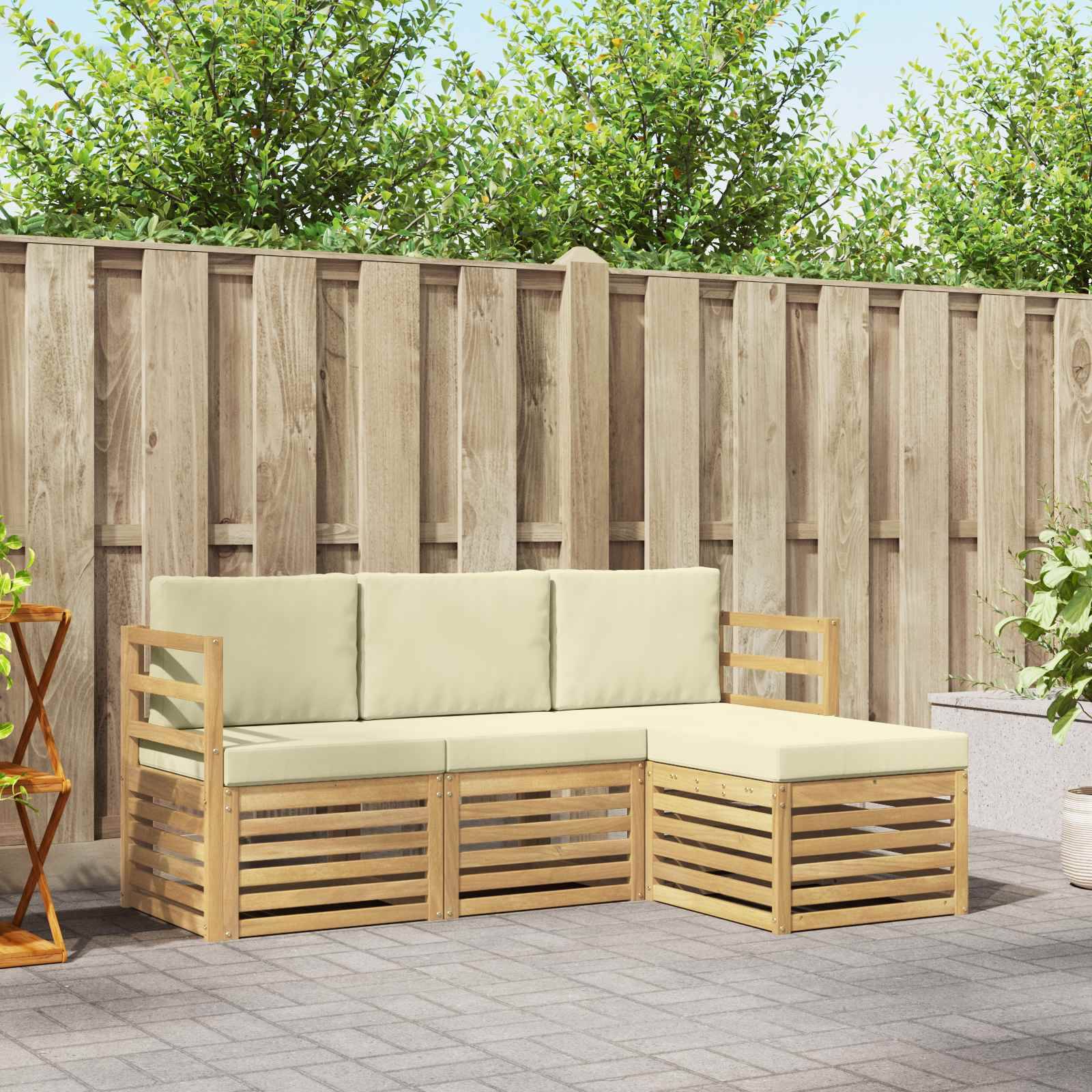 vidaXL Outdoor-Sofagarnitur 4 pcs Weiß und Creme 185,5 x 122,5 x 73 cm