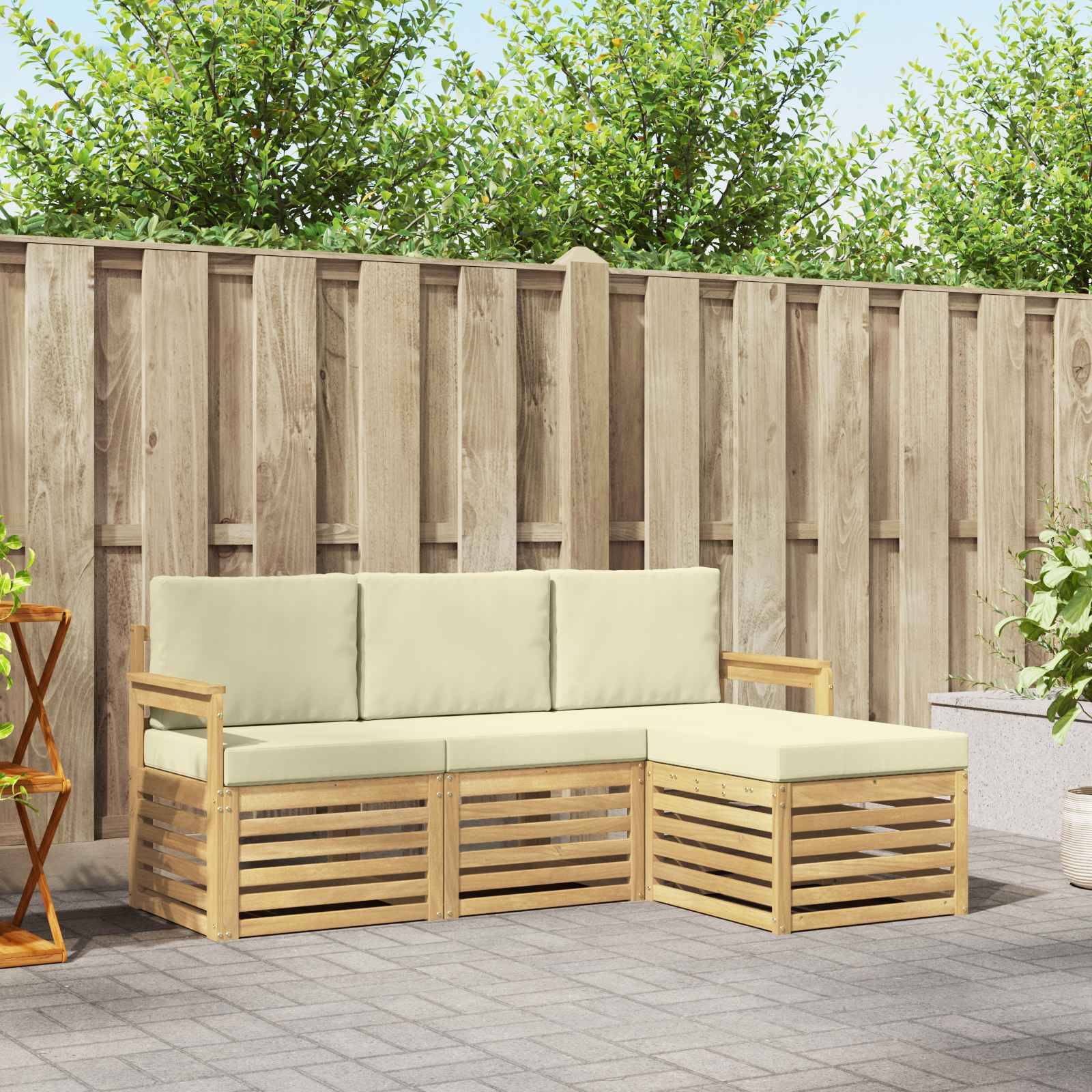 vidaXL Outdoor-Sofagarnitur 4 pcs Weiß und Creme 189,5 x 122,5 x 73 cm