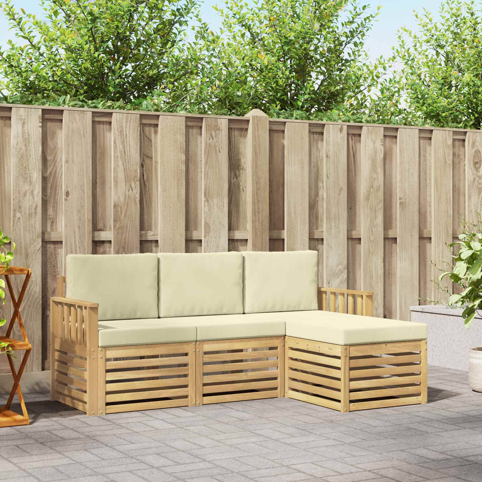 vidaXL Outdoor-Sofagarnitur 4 pcs Weiß und Creme 189,5 x 122,5 x 73 cm