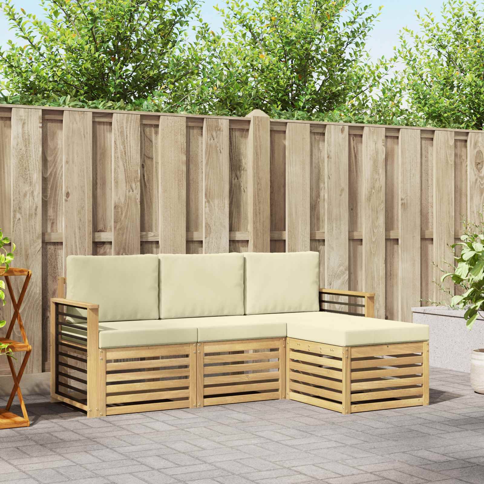 vidaXL Outdoor-Sofagarnitur 4 pcs Weiß und Creme 189,5 x 122,5 x 73 cm