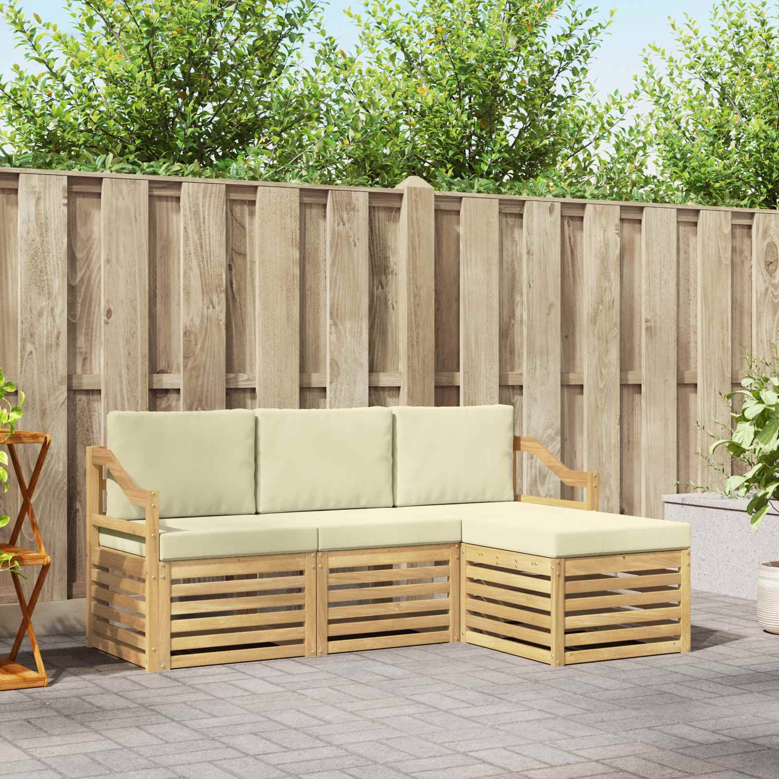 vidaXL Outdoor-Sofagarnitur 4 pcs Weiß und Creme 185,5 x 122,5 x 73 cm