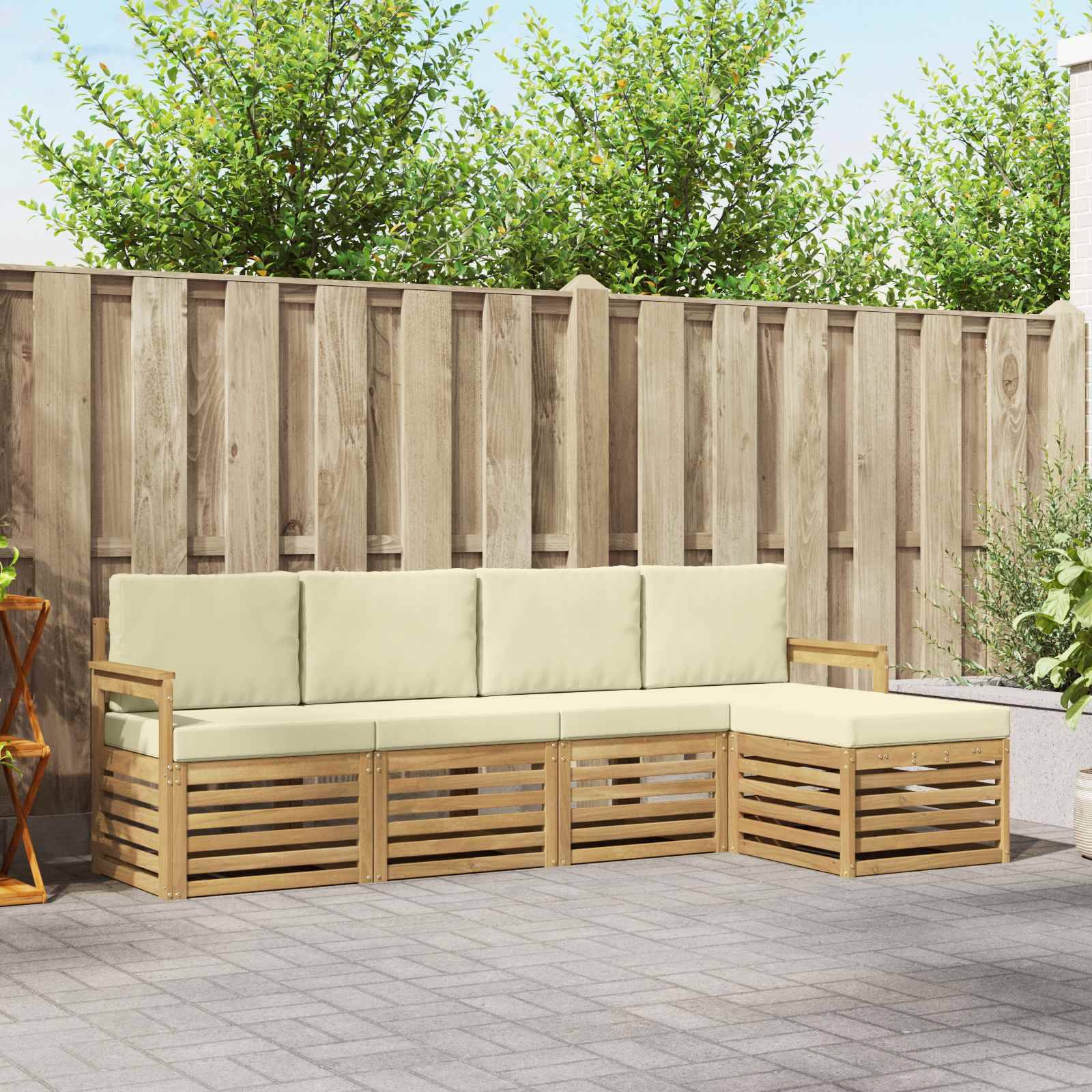 vidaXL Outdoor-Sofagarnitur 5 pcs Weiß und Creme 249 x 122,5 x 73 cm