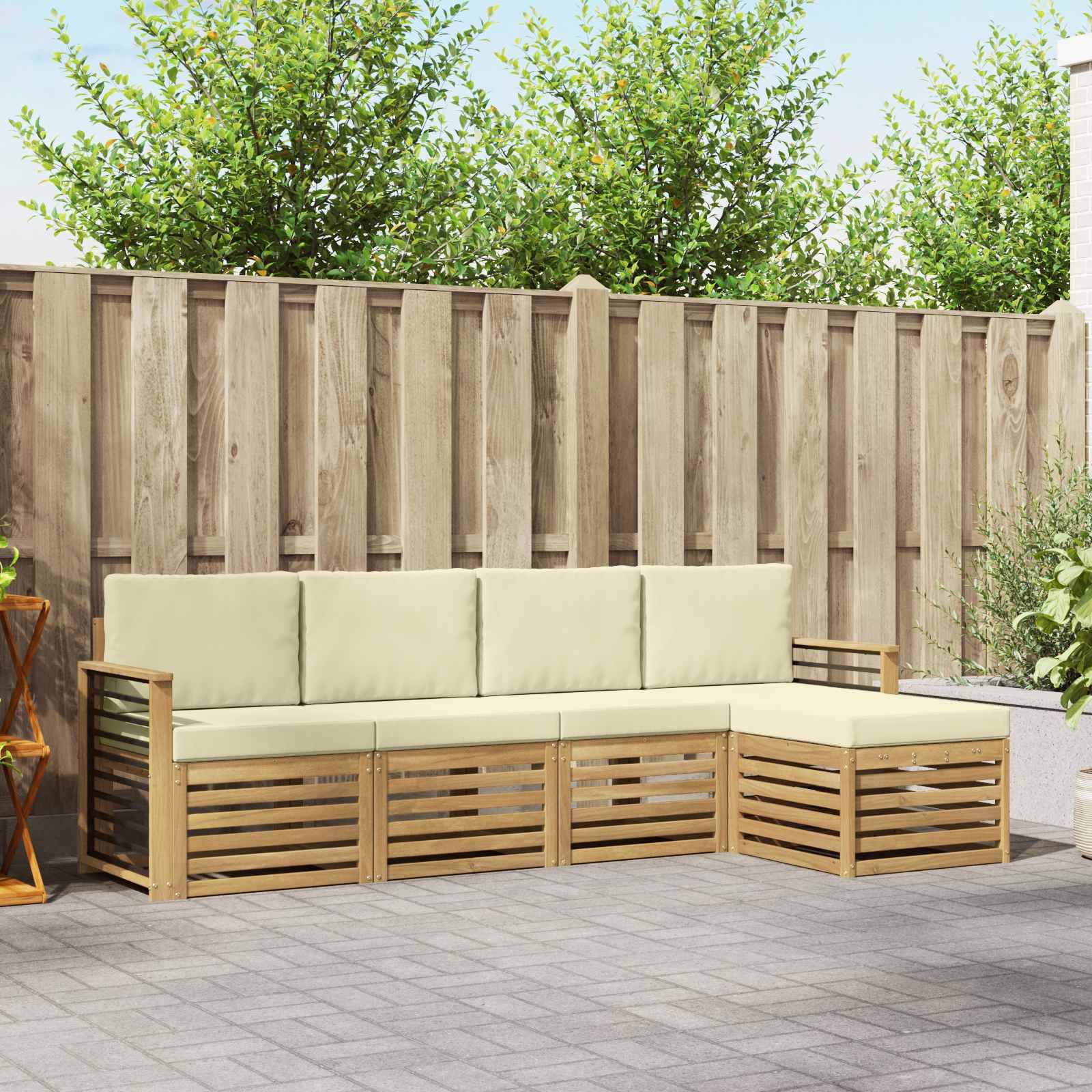 vidaXL Outdoor-Sofagarnitur 5 pcs Weiß und Creme 249 x 122,5 x 73 cm