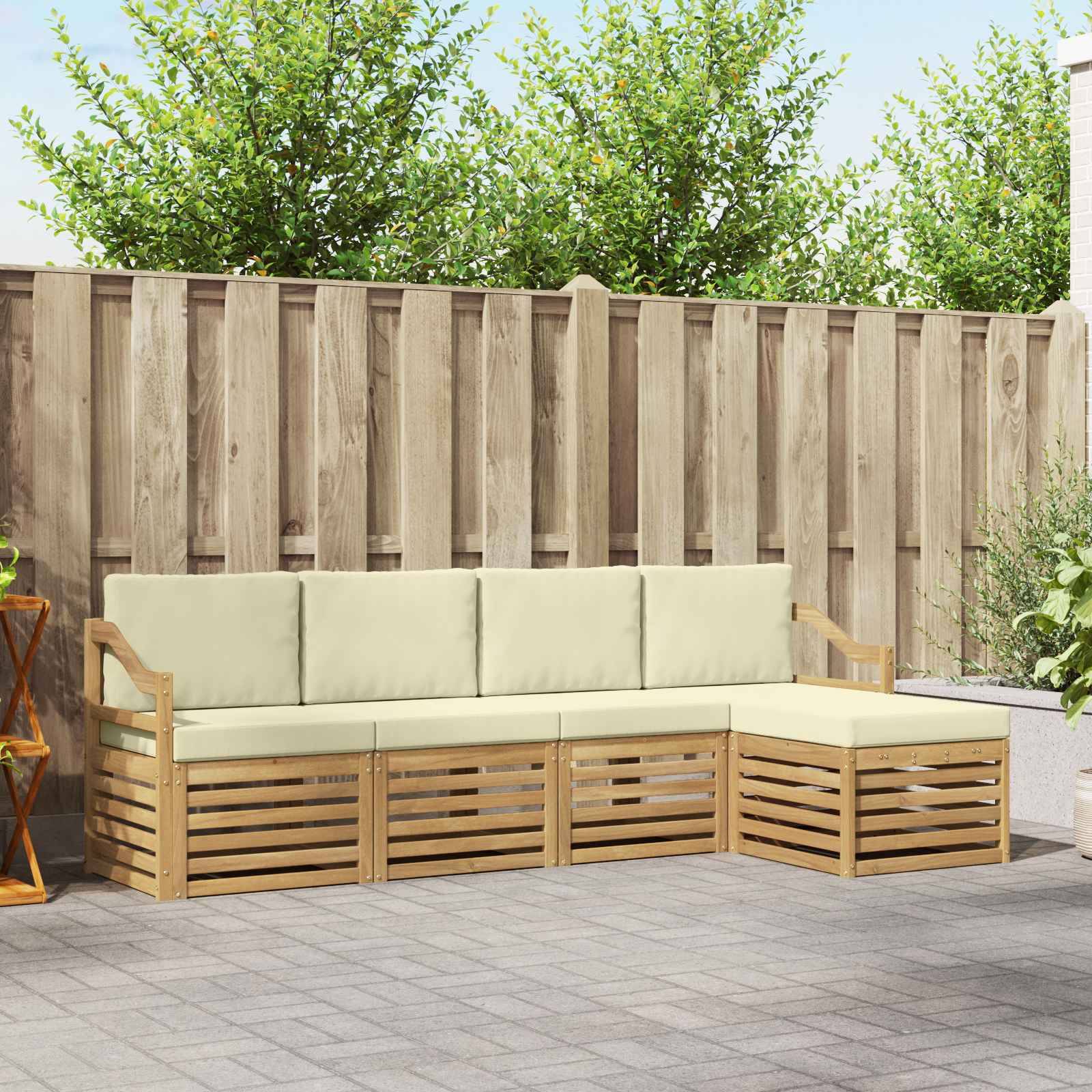 vidaXL Outdoor-Sofagarnitur 5 pcs Weiß und Creme 245 x 122,5 x 73 cm