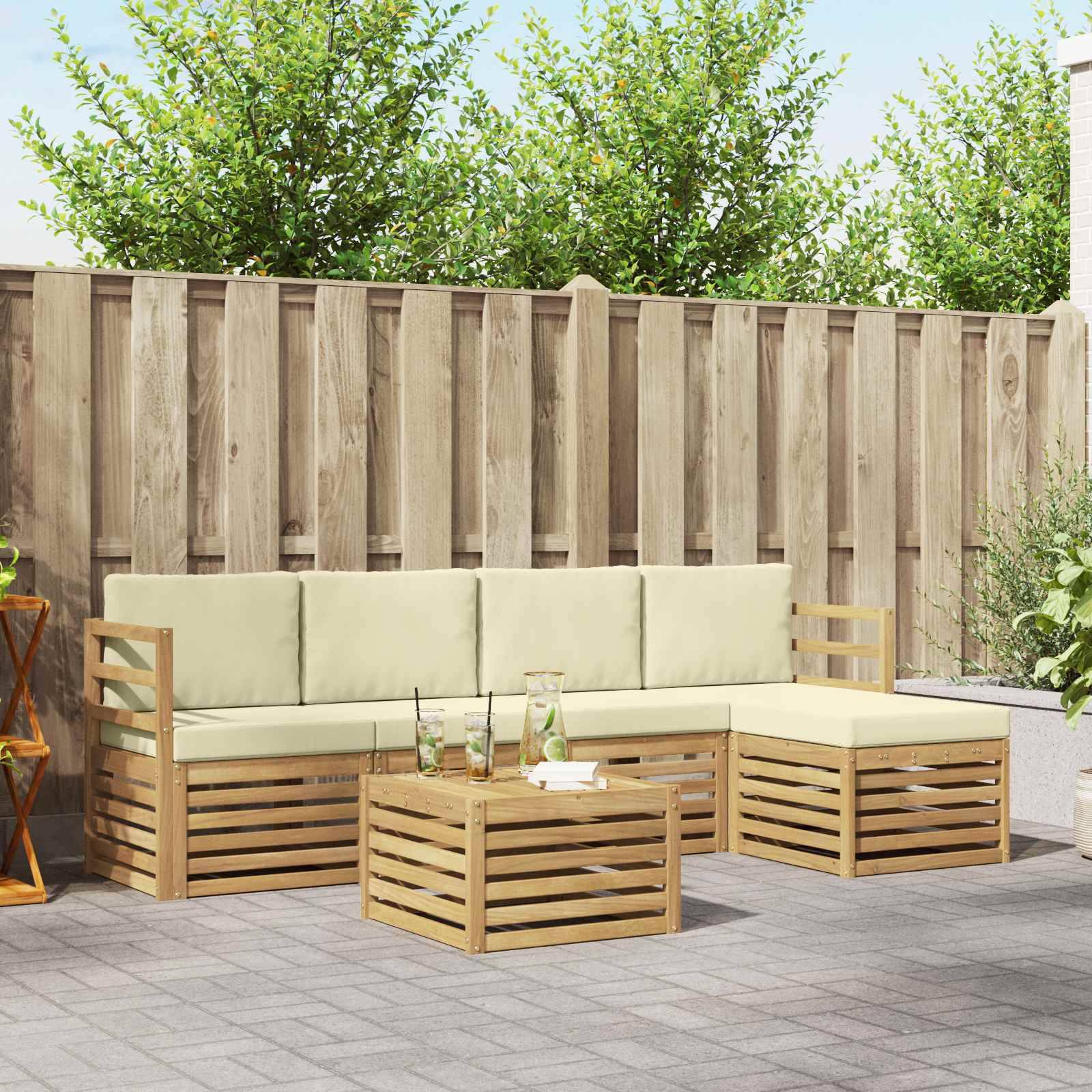 vidaXL Outdoor-Sofagarnitur 6 pcs Weiß und Creme 59 x 59 x 37 cm