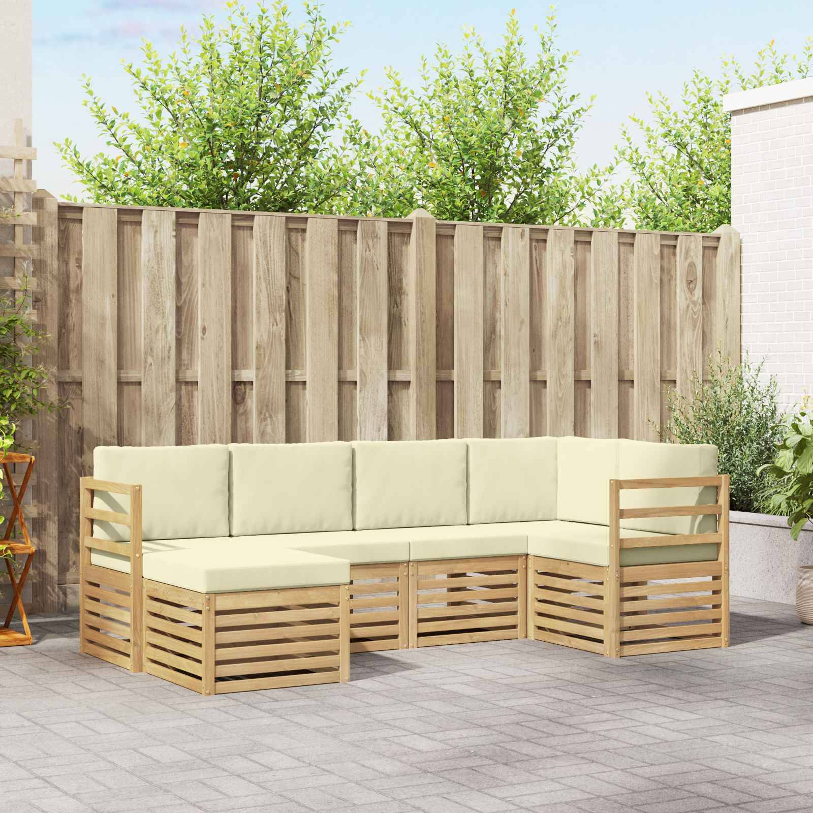 vidaXL Outdoor-Sofagarnitur 6 pcs Weiß und Creme Polyester