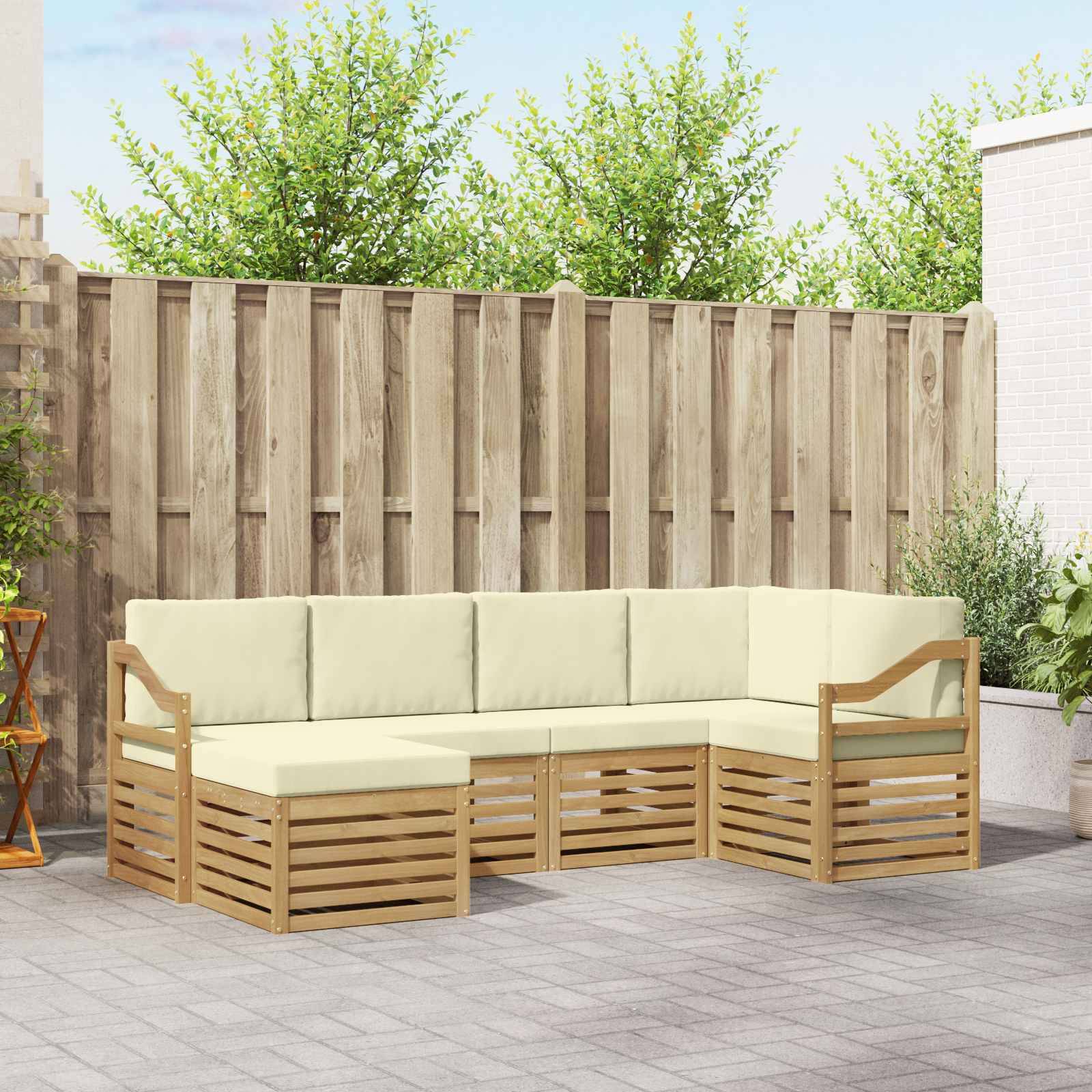 vidaXL Outdoor-Sofagarnitur 6 pcs Weiß und Creme Polyester