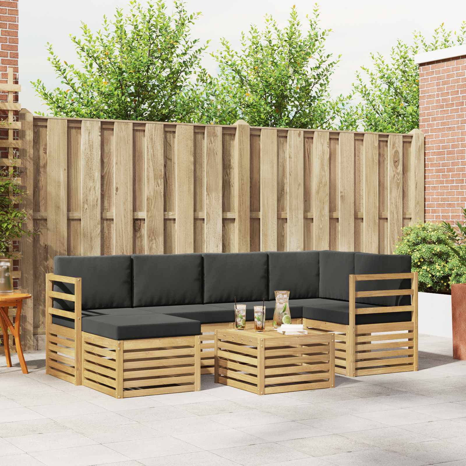 vidaXL Outdoor-Sofagarnitur 7 pcs Weiß und Anthrazit Polyester