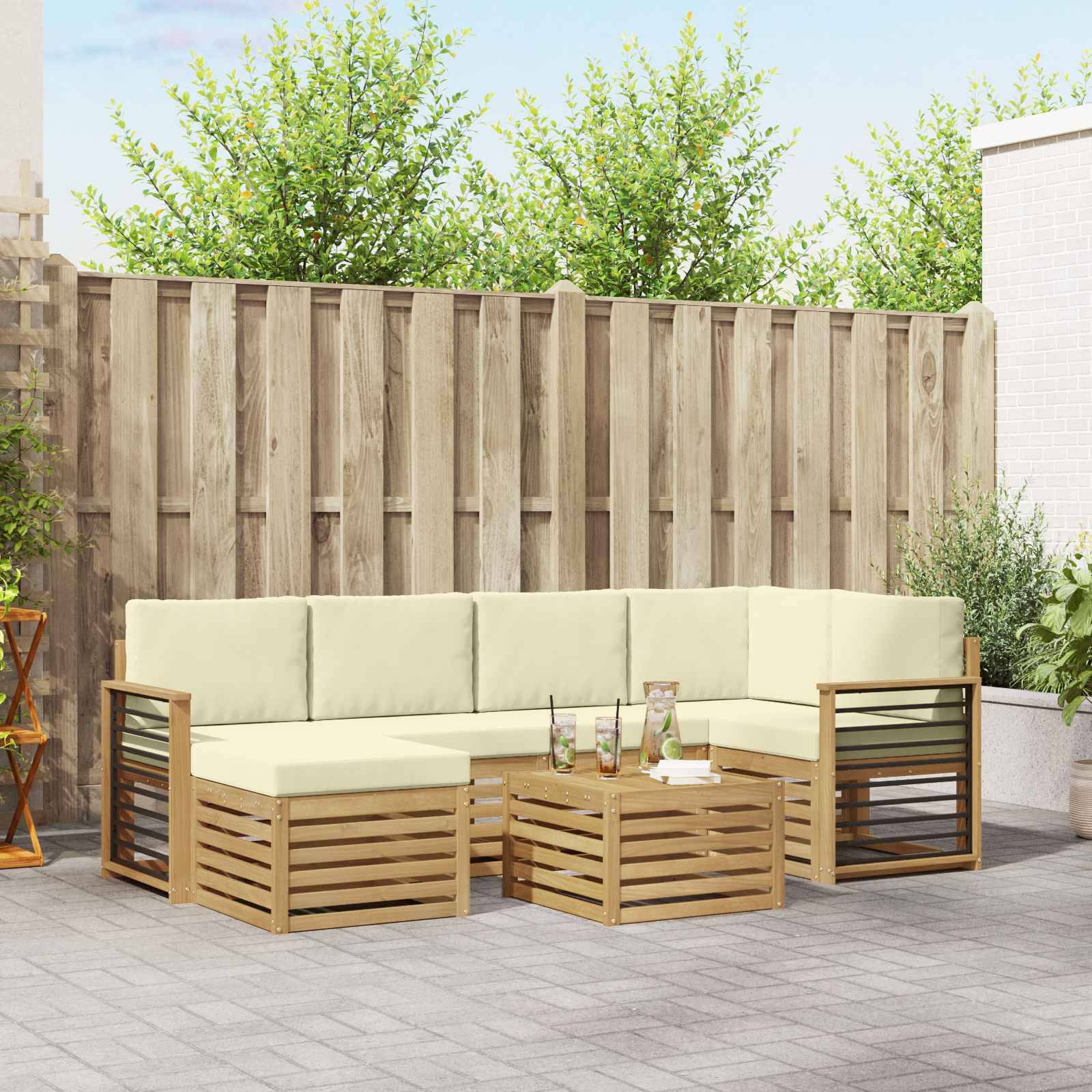 vidaXL Outdoor-Sofagarnitur 7 pcs Weiß und Creme Polyester