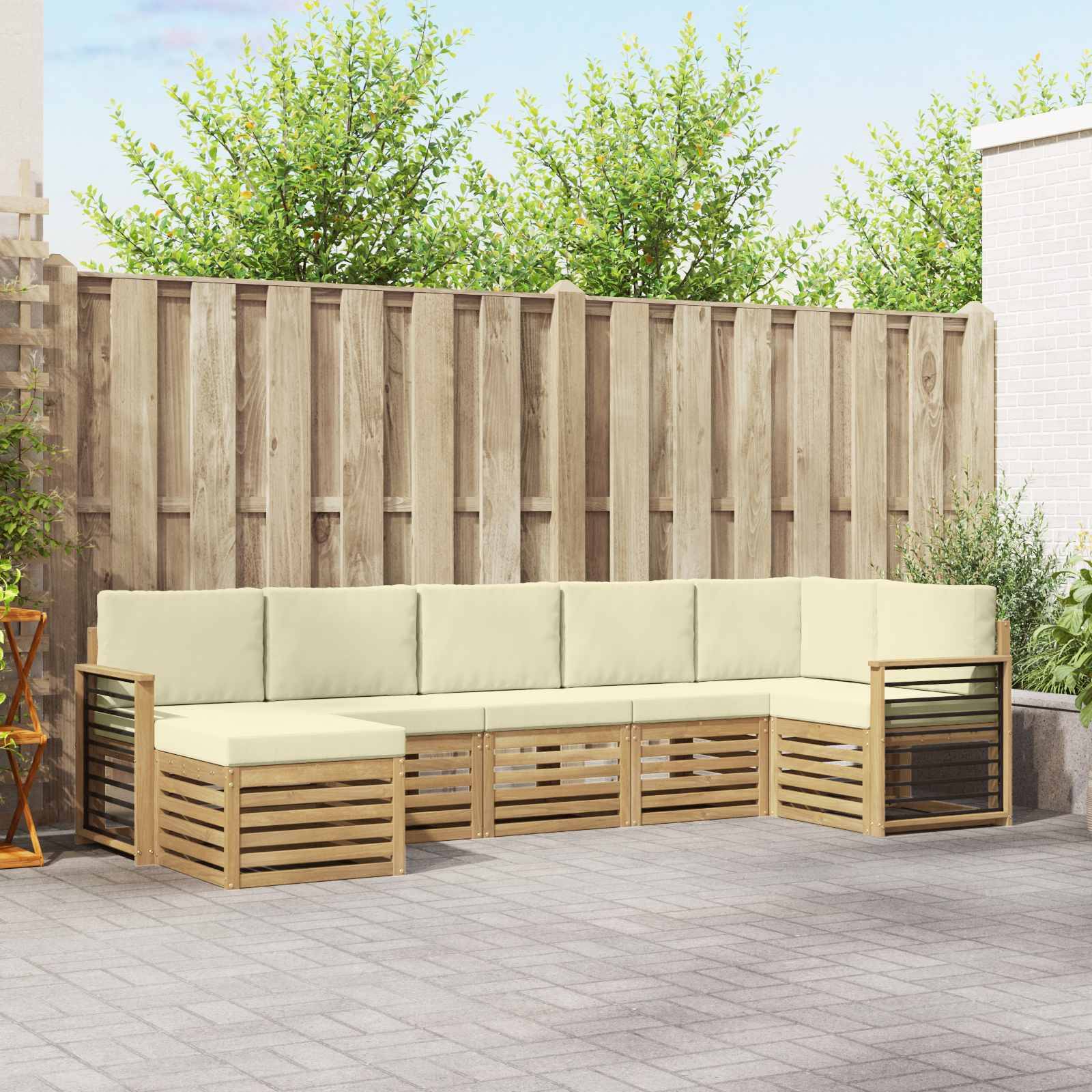 vidaXL Outdoor-Sofagarnitur 7 pcs Weiß und Creme