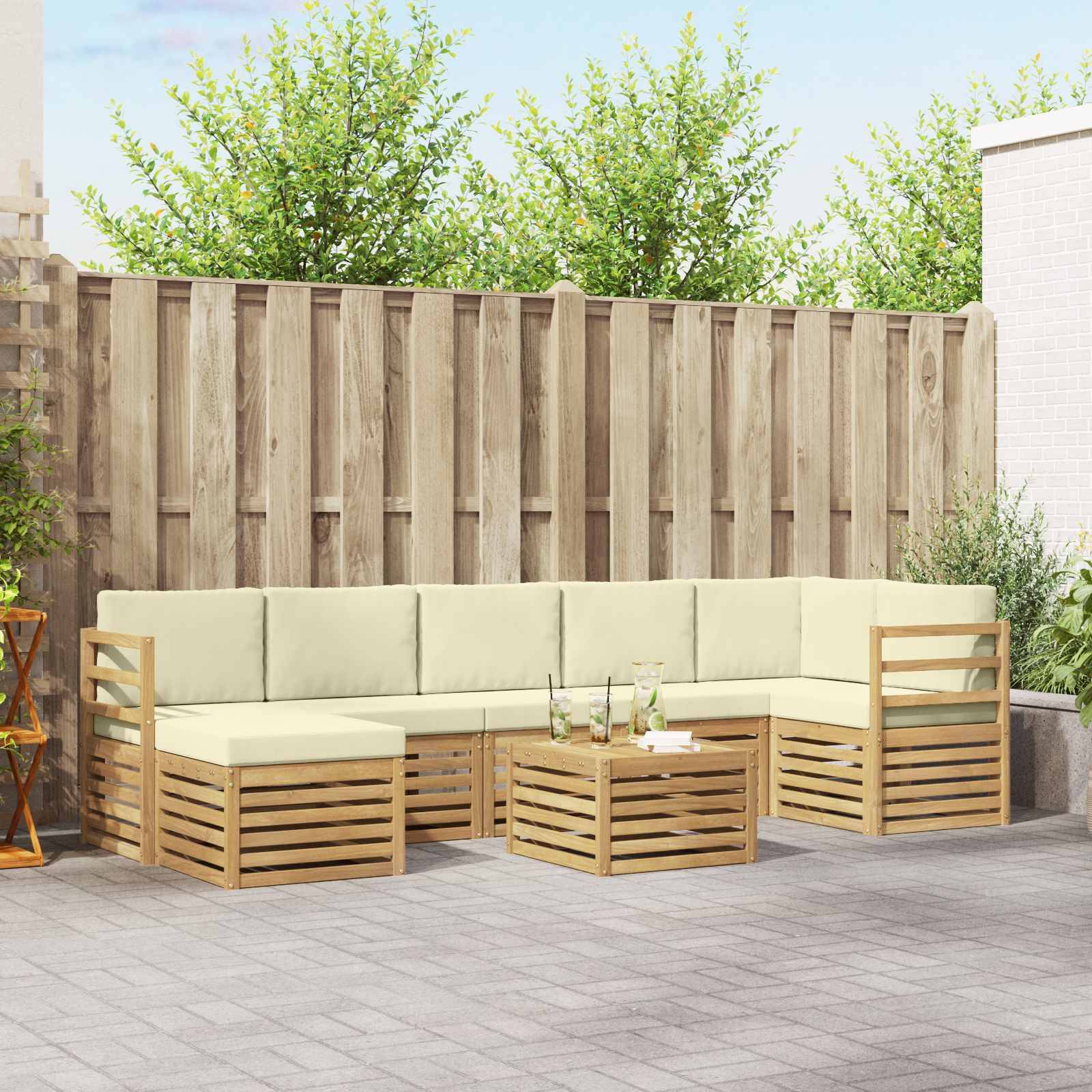 vidaXL Outdoor-Sofagarnitur 8 pcs Weiß und Creme 59 x 59 x 37 cm